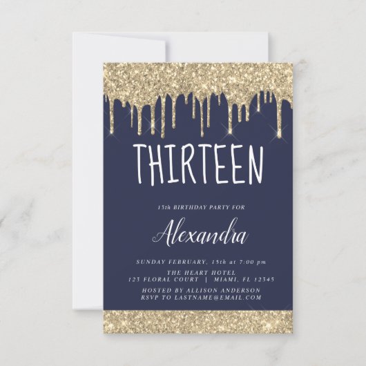 Invitation Gold Sparkle Parties scintillant 13e Treize Annive (Devant)