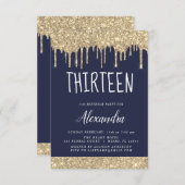 Invitation Gold Sparkle Parties scintillant 13e Treize Annive (Devant / Derrière)