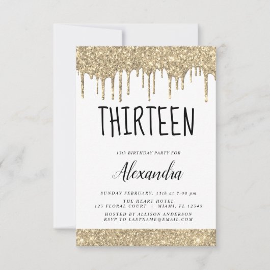Invitation Gold Sparkle Parties scintillant 13e Treize Annive (Devant)