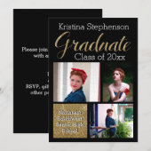 Invitation Gold Sparkle Photo Collage Lycée Graduation (Devant / Derrière)