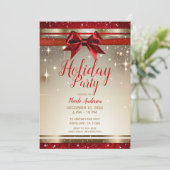 Invitation Gold Sparkle Red Bow Elegant Glam Fête (Debout devant)