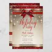 Invitation Gold Sparkle Red Bow Elegant Glam Fête (Devant / Derrière)