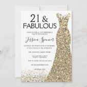 Invitation Gold Sparkle Robe Girls 21e fête d'anniversaire (Devant)