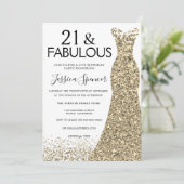 Invitation Gold Sparkle Robe Girls 21e fête d'anniversaire (Debout devant)