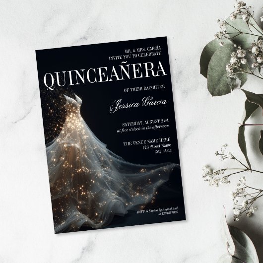 Invitation Gold Sparkle Sweet 16 Robe Quinceanera
