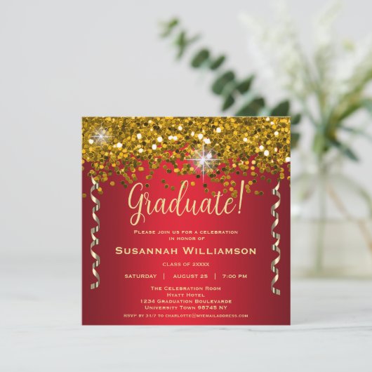 Invitation Gold Sparkles Parties scintillant Red Graduation P (Debout devant)