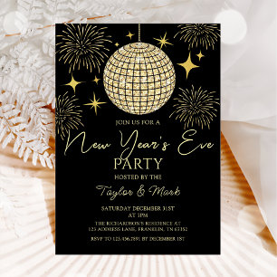 Invitation Gold Sparkly New Year's Eve Party Disco Ball