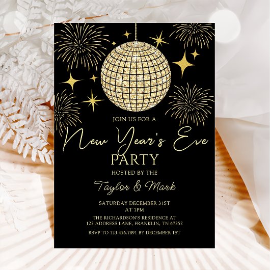 Invitation Gold Sparkly New Year's Eve Party Disco Ball