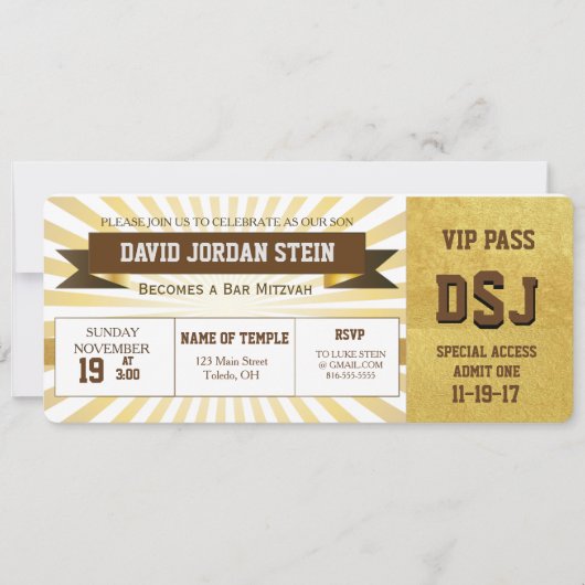 Invitation Gold Sports Thème Bar Mitzvah Design (Devant)