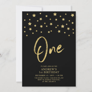 Invitation Gold Star Black One 1er anniversaire