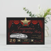 Invitation Gold Star Black Red Limo Hollywood fête d'annivers (Debout devant)