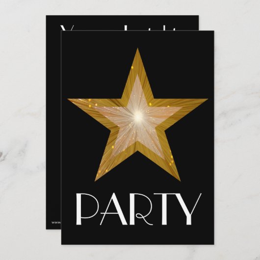 Invitation Gold Star 'Party' noir (Devant / Derrière)