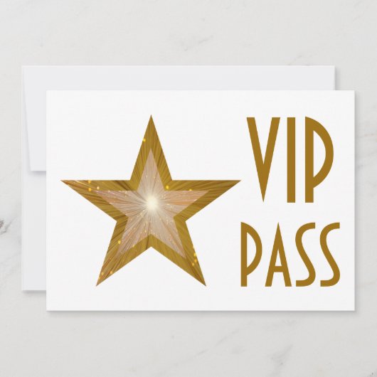 Invitation Gold Star 'VIP PASS' blanc horizontal (Devant)