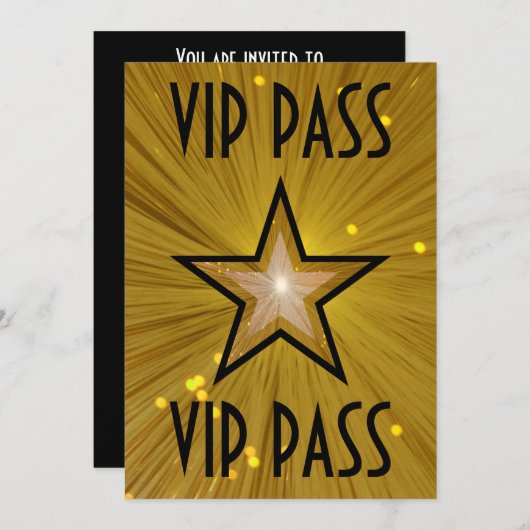 Invitation Gold Star 'VIP PASS' en noir (Devant / Derrière)