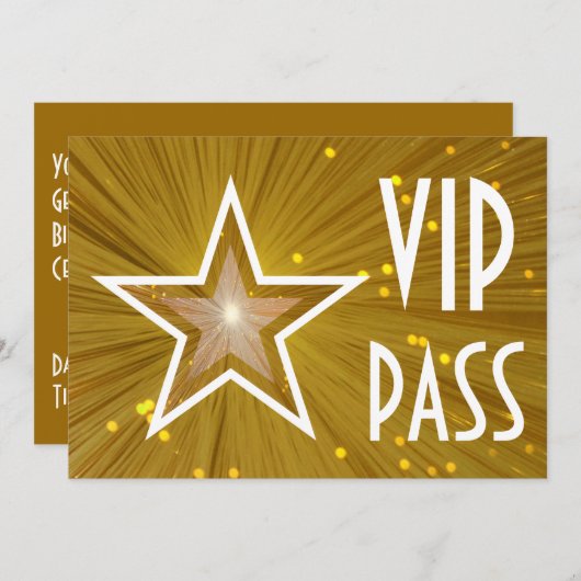 Invitation Gold Star 'VIP PASS' horizontale (Devant / Derrière)