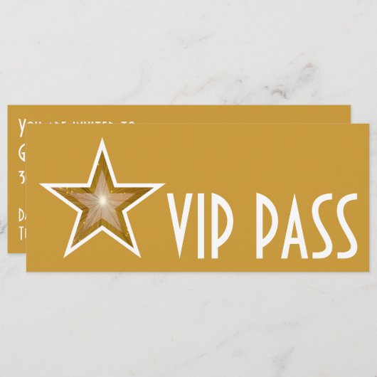 Invitation Gold Star 'VIP PASS' or long (Devant / Derrière)