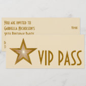 Invitation Gold Star 'VIP PASS'invitation crème longue (Devant / Derrière)