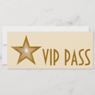 Invitation Gold Star 'VIP PASS'invitation crème longue
