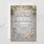 Invitation Gold Starfish Couple Plage Tropical Mariage (Devant)