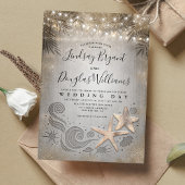 Invitation Gold Starfish Couple Plage Tropical Mariage