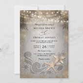 Invitation Gold Starfish Tropical Beach Chic QR Code Wedding (Devant)