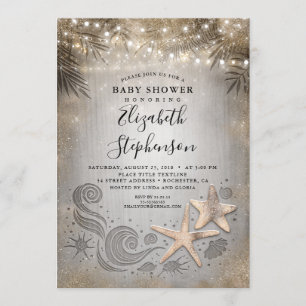 Invitation Gold Starfish Tropical Beach Lights Baby shower