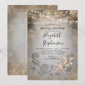 Invitation Gold Starfish Tropical Beach Lights Fête des marié (Devant / Derrière)