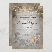 Invitation Gold Starfish Tropical Beach Lights Graduation (Devant / Derrière)
