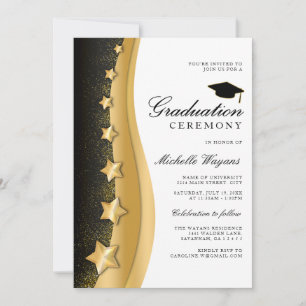 Invitation Gold Stars Black Graduation Ceremony & Party