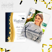 Invitation Gold Stars Blue Graduation Ceremony & Party
