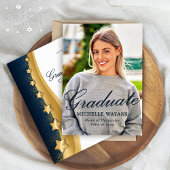 Invitation Gold Stars Blue Graduation Ceremony & Party