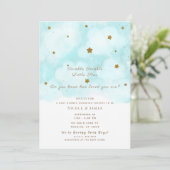 Invitation Gold Stars & Blue Sky Clouds Baby shower Twins (Debout devant)