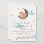 Invitation Gold Stars & Crescent Moon Red Panda Baby shower (Devant)