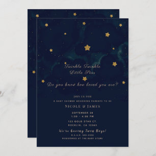 Invitation Gold Stars Dark Blue Night Sky Baby showers Twins