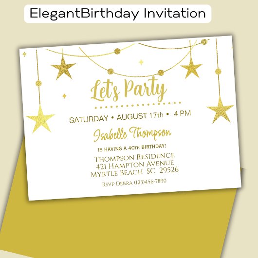 Invitation Gold Stars Faisons la fête Anniversaire