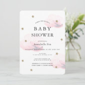 Invitation Gold Stars & Fluffy Pink Clouds Baby shower (Debout devant)