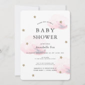 Invitation Gold Stars & Fluffy Pink Clouds Baby shower (Devant)