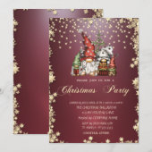 Invitation Gold Stars Gnomes Fête de Noël familiale (Devant / Derrière)