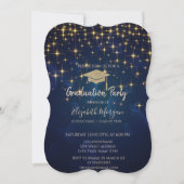 Invitation Gold Stars Graduation Cap Marine Bleu Graduation (Devant)