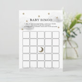 Invitation Gold Stars Grey Clouds Baby shower Bingo Game Card (Debout devant)