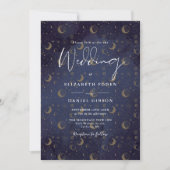 Invitation Gold Stars Lune Céleste QR Code Mariage (Devant)