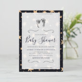 Invitation Gold Stars Marine Blue Trendy Starry Baby shower (Debout devant)