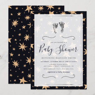Invitation Gold Stars Marine Blue Trendy Starry Baby shower