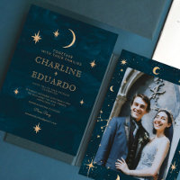Gold Stars Moon Indigo Celestial Photo Mariage