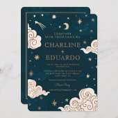 Invitation Gold Stars Moon Indigo Celestial Qr Code Mariage