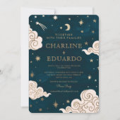 Invitation Gold Stars Moon Indigo Celestial Qr Code Mariage (Devant)