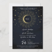 Invitation Gold Stars Night Celestial Sunburst Moon Mariage (Devant)