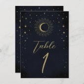 Invitation Gold Stars Night Celestial Sunburst Numéro de tabl (Devant / Derrière)