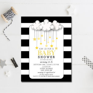 Invitation Gold Stars Nuage Noir + Blanc Baby shower Neutre