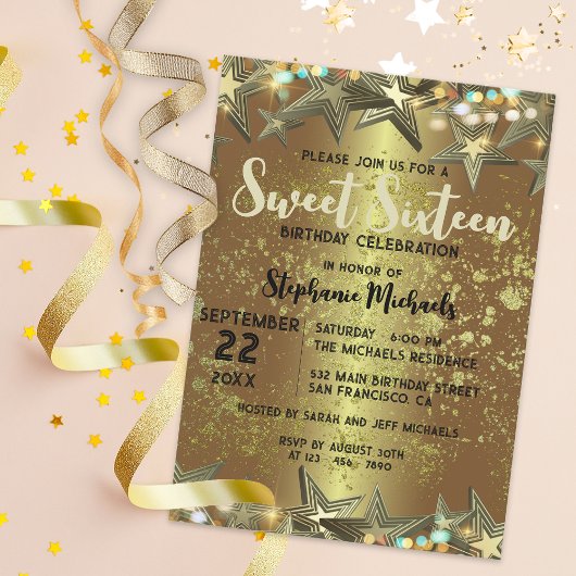 Invitation Gold Stars Parties scintillant et lumières Sweet 1
